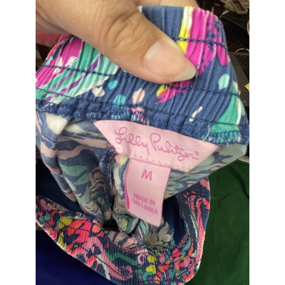 Lilly Pulitzer Pants Womens Medium Blue Pink Beach Loot Piper Pull On Casual - Picture 2 of 10